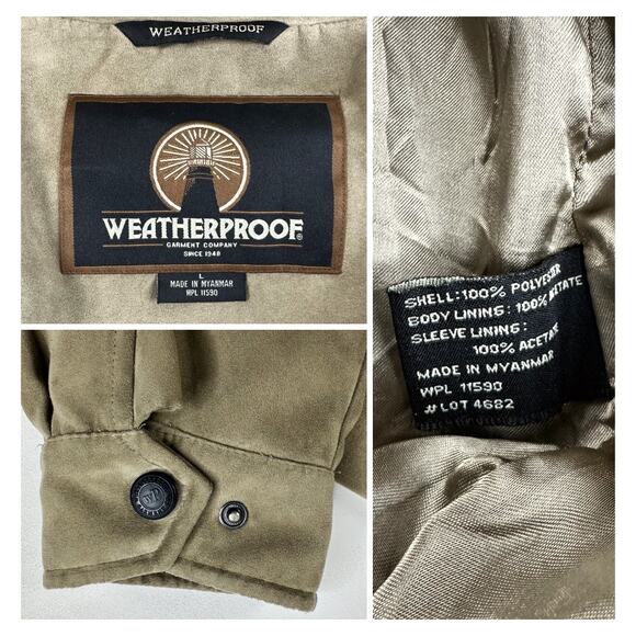 Weatherproof Tan Beige Faux Suede Bomber Field Jacket Sz L - Picture 4 of 10